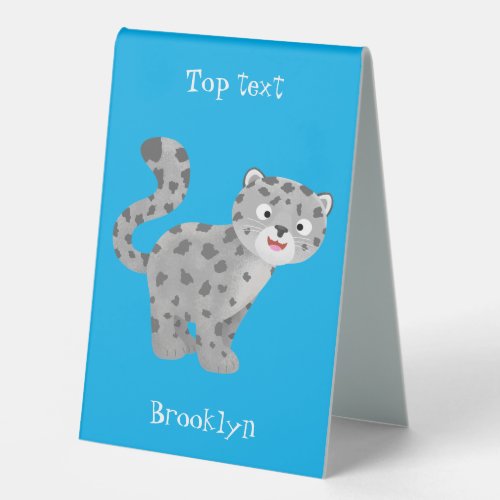 Cute snow leopard cartoon illustration table tent sign