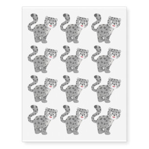 Cute snow leopard cartoon illustration temporary tattoos