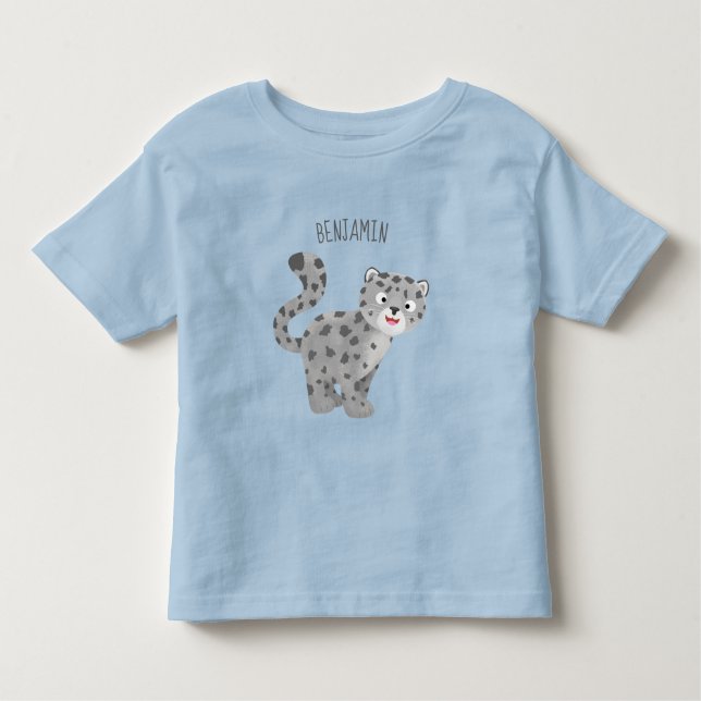Cute snow leopard cartoon illustration toddler t-shirt (Front)