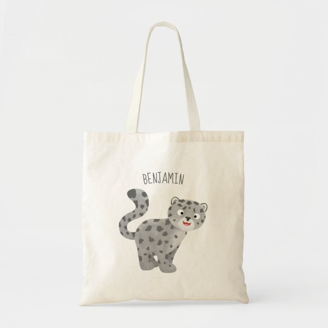 Cute snow leopard cartoon illustration tote bag (Front)