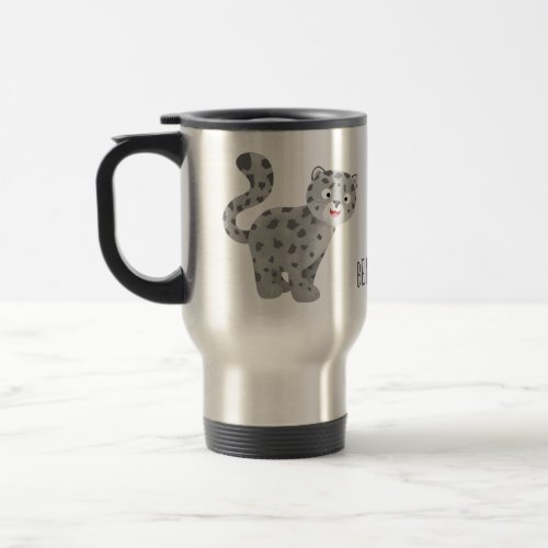 Cute snow leopard cartoon illustration travel mug