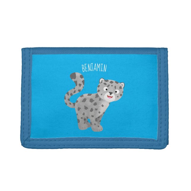 Cute snow leopard cartoon illustration trifold wallet (Front)