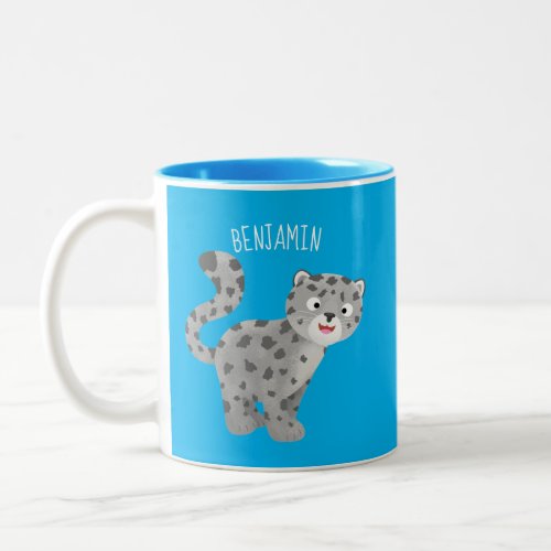 Cute snow leopard cartoon illustration Two_Tone coffee mug