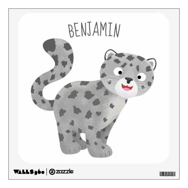 Cute snow leopard cartoon illustration wall decal (Front)