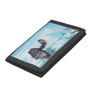 Cute snow leopard in winter mountains trifold wallet