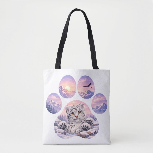 Cute Snow Leopard Paw Mountain Design Tote Bag (Front)