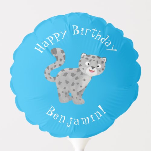 Cute snow leopard personalised birthday cartoon balloon