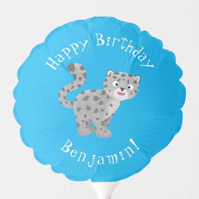 Cute snow leopard personalised birthday cartoon balloon (Front)