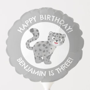 Cute snow leopard personalized cartoon birthday balloon