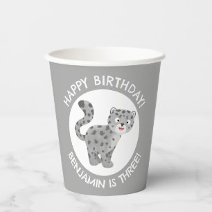 Cute snow leopard personalized cartoon birthday paper cups