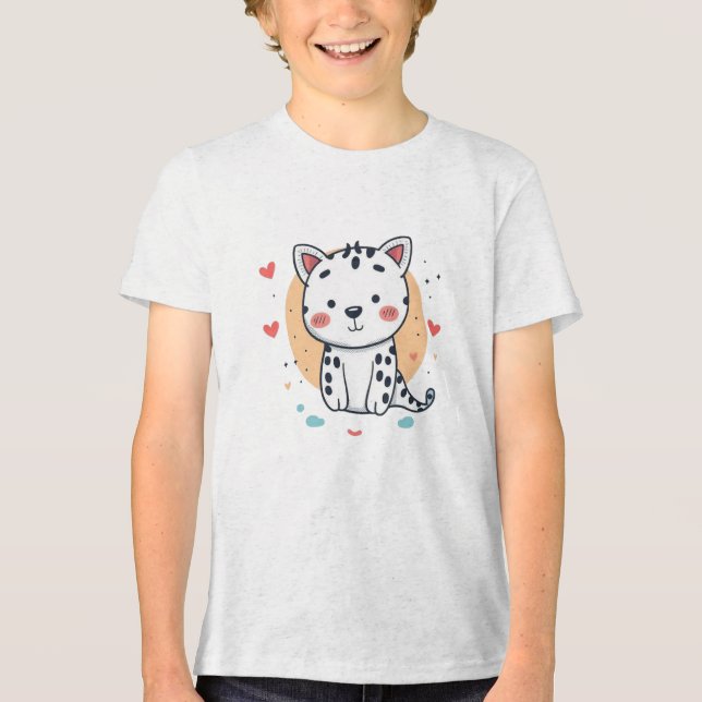 Cute Snow Leopard with Hearts Tri-Blend Shirt (Front)