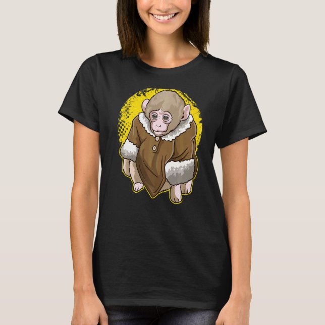 Cute Snow Macaque Monkey Wearing A Coat Meme  1 T-Shirt (Front)