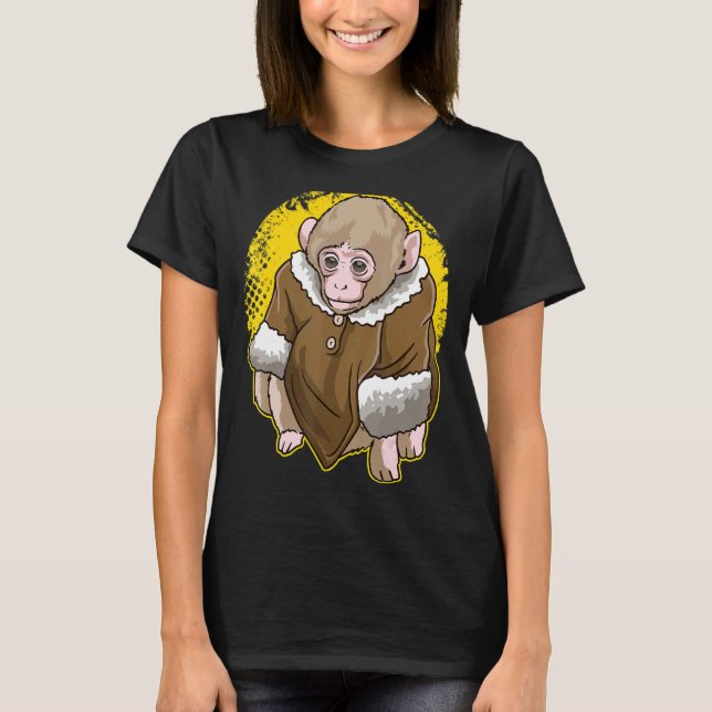 Cute Snow Macaque Monkey Wearing A Coat Meme T-Shirt (Front)