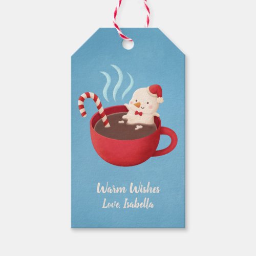 Cute Snow Man in Cup Warm Wishes Xmas Gift Tags
