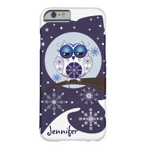 Cute Snow Owl snowflakes and custom Name Barely There iPhone 6 Case