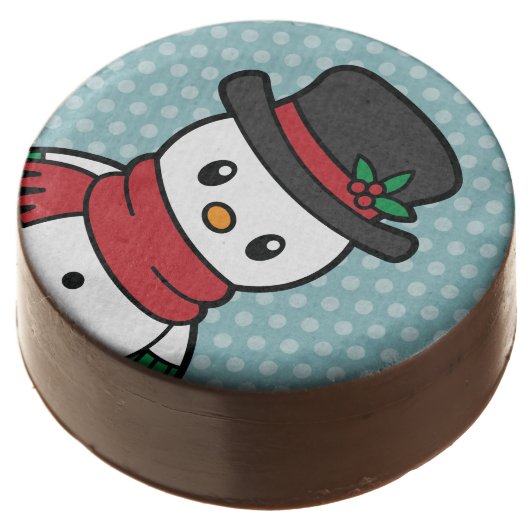 Cute Snow Pals chocolate dipped cookies (Angled)