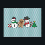 Cute Snow Pals postcard<br><div class="desc">Postcard with a cute snowman and gingerbread design.</div>
