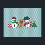 Cute Snow Pals postcard<br><div class="desc">Postcard with a cute snowman and gingerbread design.</div>