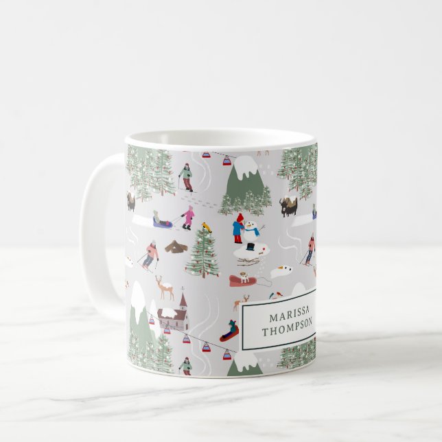 Cute Snow Skiing Mountain Ski Slopes Landscape Coffee Mug (Front Left)