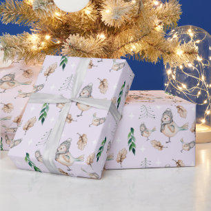 Cute Snow Sparrow Watercolour Hand-painted Wrapping Paper