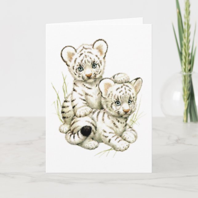Cute Snow Tiger Cubs Card (Front)