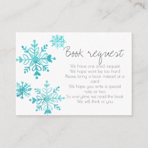 Cute snow winter baby shower book request cards