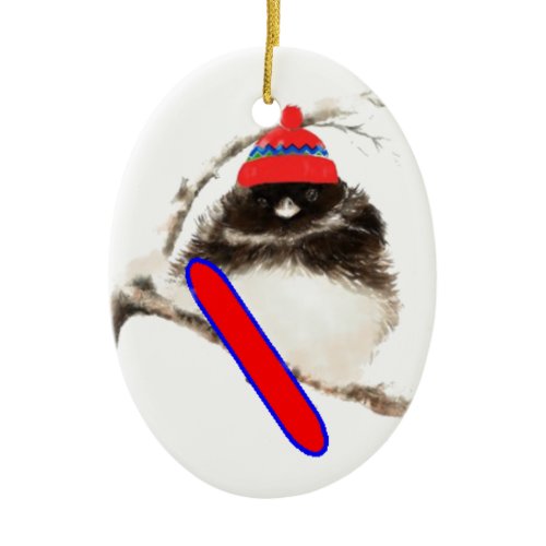 Cute Snowboard Bird in Hat, Christmas Humor, Junco Ceramic Ornament