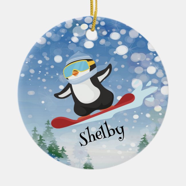 Cute Snowboarding Penguin Ornament