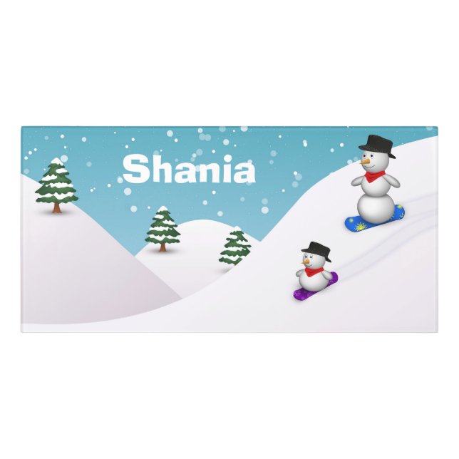 Cute Snowboarding Snowmen Door Sign (Classic Front)