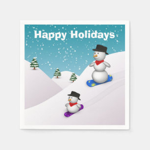 Cute Snowboarding Snowmen Napkins
