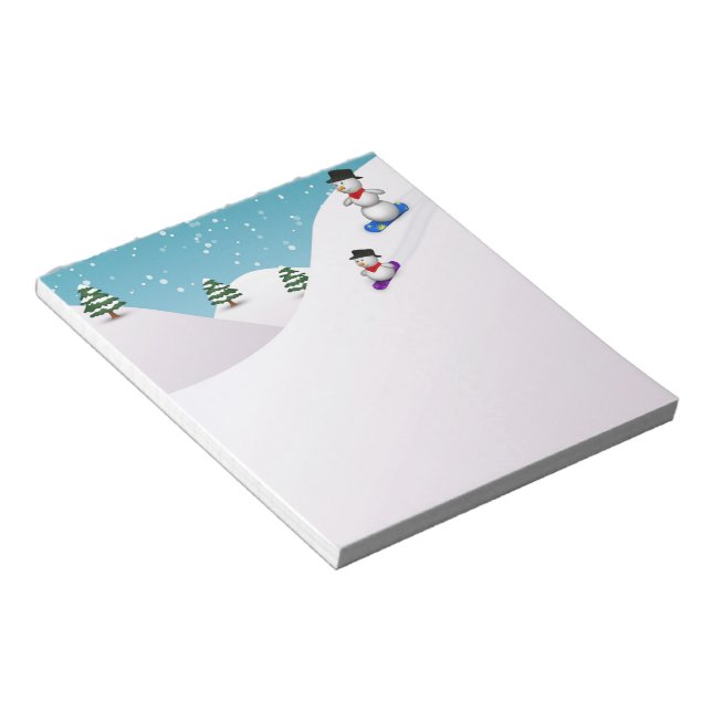 Cute Snowboarding Snowmen Notepad (Angled)