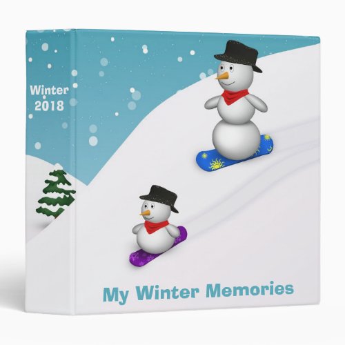 Cute Snowboarding Snowmen Winter Memories Binder