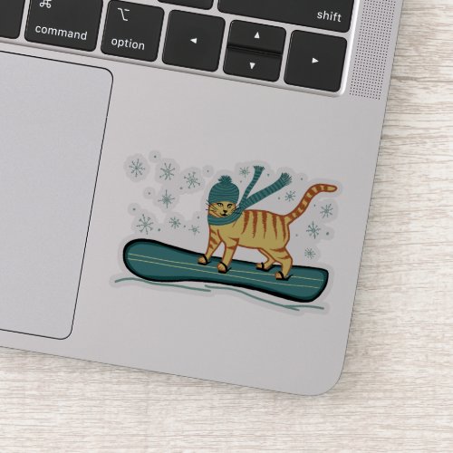 Cute Snowboarding Tabby Cat Sticker