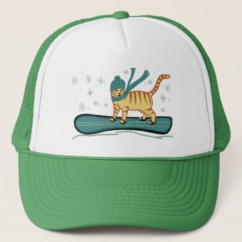 Cute Snowboarding Tabby Cat Trucker Hat