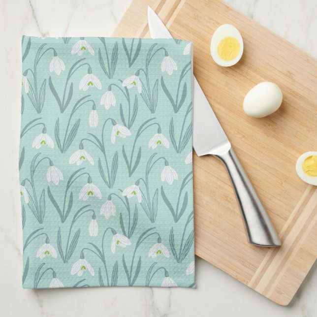 Cute Snowdrops mint Kitchen Towel (Quarter Fold)