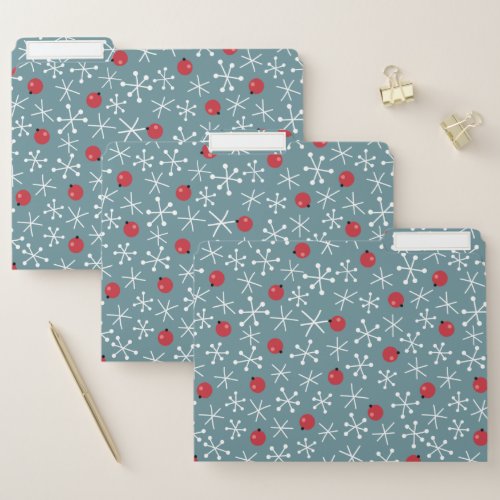 Cute Snowflake and Christmas Berries Pattern File Folder