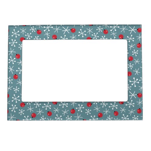 Cute Snowflake and Christmas Berries Pattern Magnetic Frame