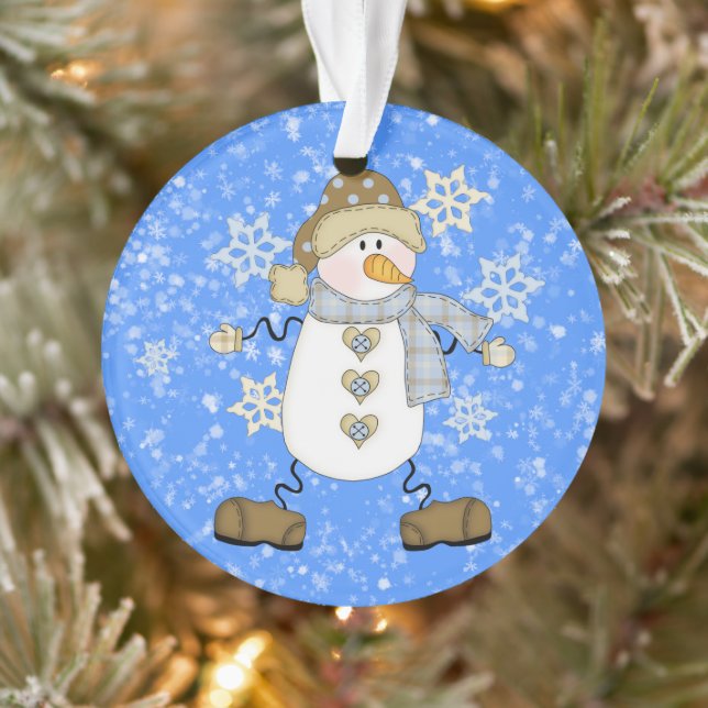 Cute Snowflake Christmas Snowman Personalized Ornament (Tree)
