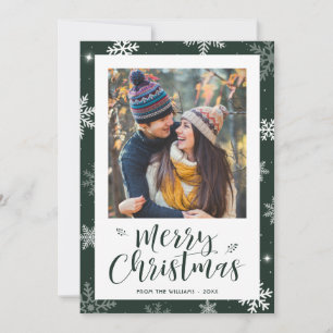 Cute Snowflake Green Photo Christmas Holiday Card