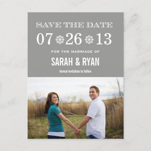 Cute Snowflake Grey Save the Date Photo Postcards