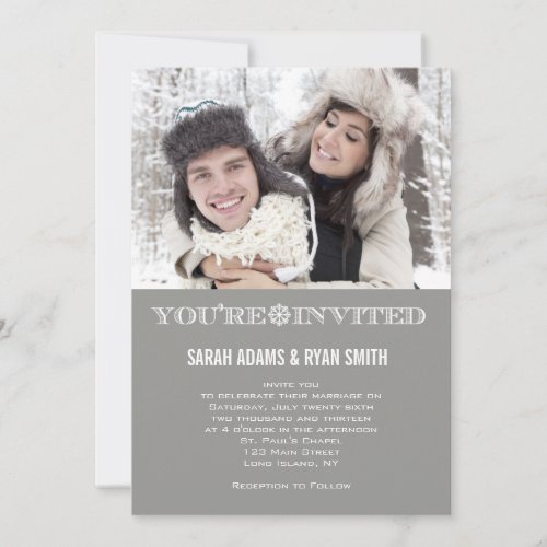 Cute Snowflake Grey Wedding Photo Invitations