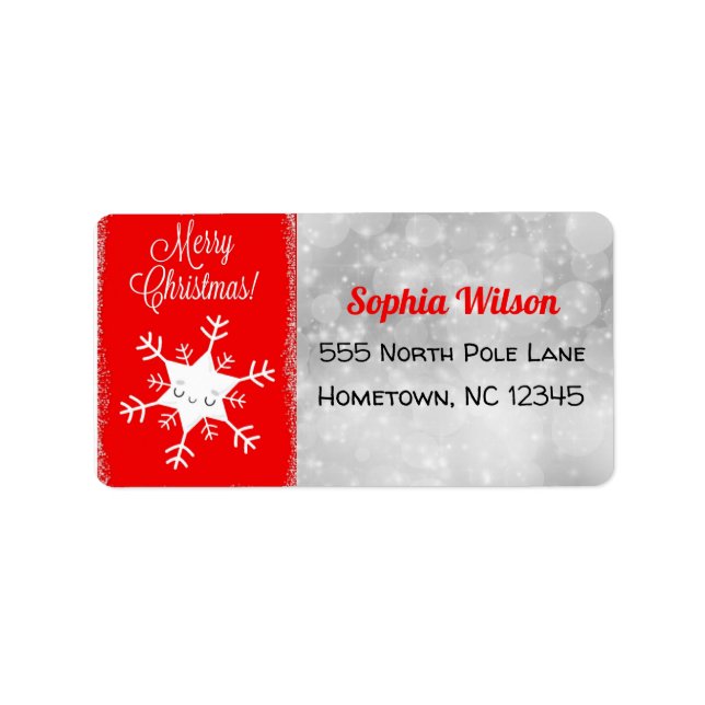 Cute Snowflake Merry Christmas Red Label (Front)