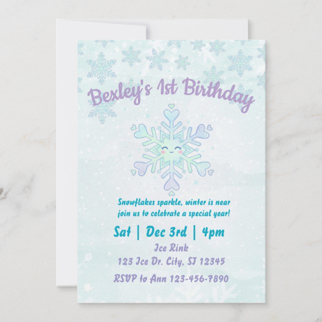 Cute Snowflake Special Year Birthday Invitation (Front)