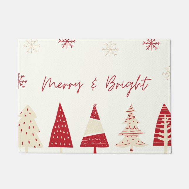 Cute Snowflake Trees Christmas Merry & Bright Doormat (Front)