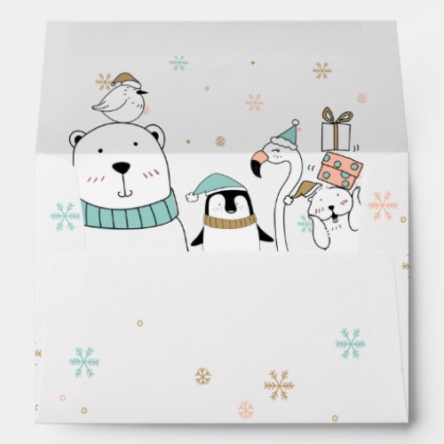Cute Snowflakes and Winter Animals Envelope