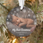 Cute Snowflakes Baby Photo My First Christmas Ornament<br><div class="desc">Did you have a baby this year? Add a memory to your tree with this cute keepsake ornament featuring a modern and simple design with snowflakes and the message, "My First Christmas" in chalk script along with your baby's name and the year, over your favorite newborn photo. Add the same...</div>