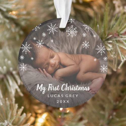 Cute Snowflakes Baby Photo My First Christmas Ornament