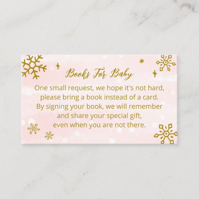 Cute Snowflakes Baby Shower Books For Baby Enclosure Card (Front)