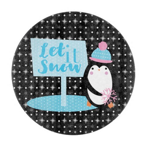 Cute Snowflakes  Black White Penguin  Cutting Board