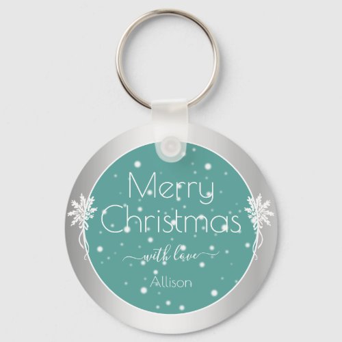 Cute Snowflakes Christmas Wishes Greetings Blue Keychain